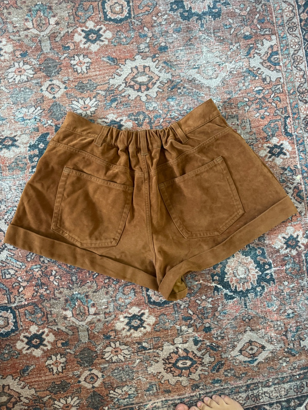 Free People Brown Baggy Oversized Vegan Suede Leather Short Elastic Waist size M - Picture 4 of 6